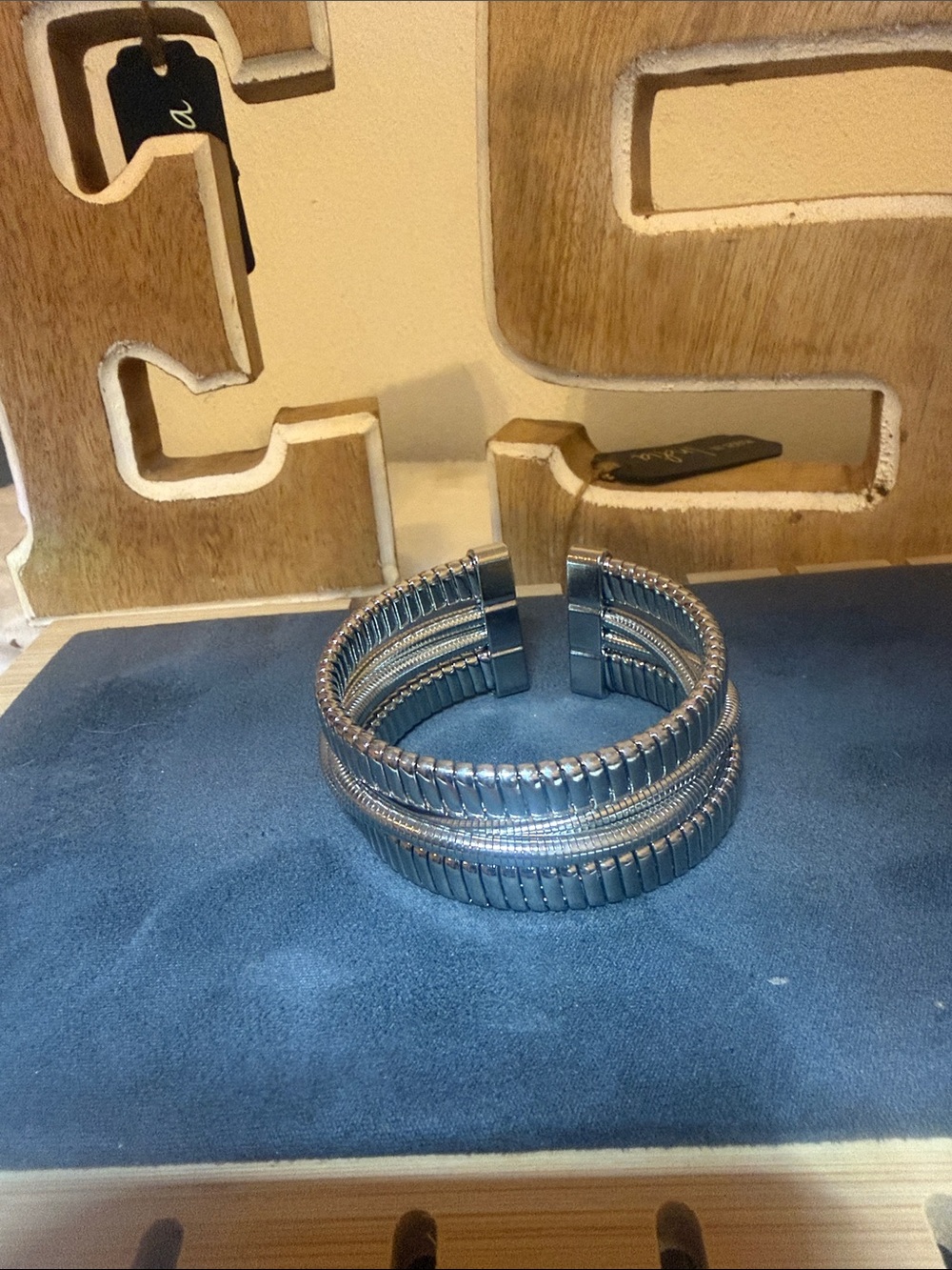 Men's Silver-Tone Ribbed Cuff Bracelet